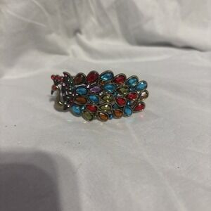 Vintage Peacock Clamper Bracelet Metal Multi-Colored Faceted Crystals Fashion
